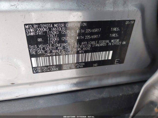JTMH1RFV7KD506654 Toyota RAV4 LE