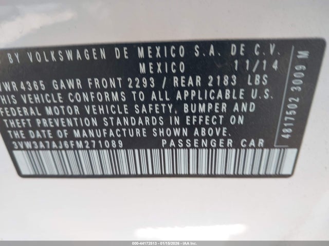 3VW3A7AJ6FM271089 Volkswagen Jetta 2.0l Tdi Se