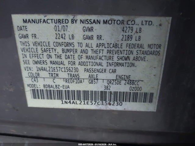 2007 NISSAN ALTIMA 1N4AL21E57C156230 Photo 8