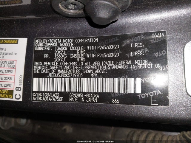 JTEBU5JRXK5719703 Toyota 4runner Limited