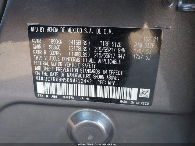 3CZRU6H56NM722442 Honda Hr-v Awd Ex