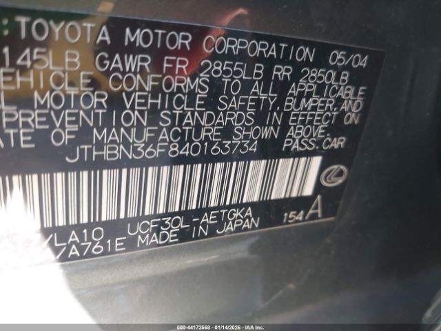 2004 LEXUS LS 430 JTHBN36F840163734 Photo 8