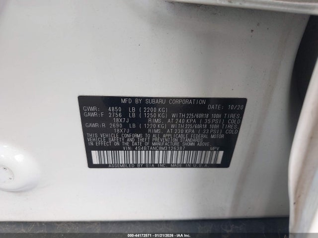 4S4BTANC8M3126387 Subaru Outback Limited