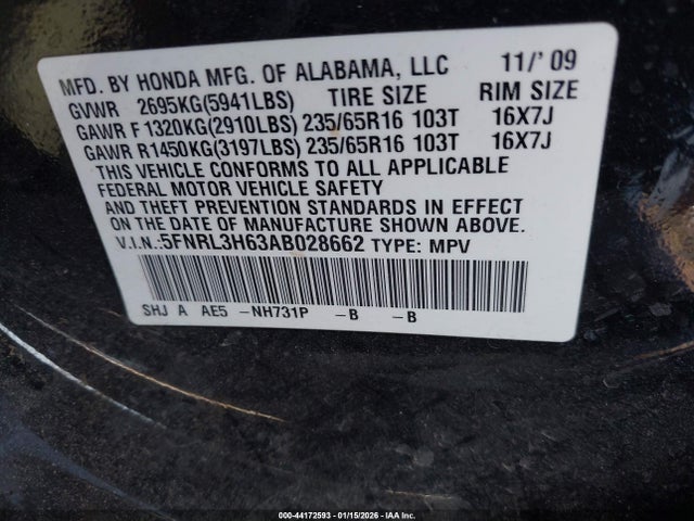 2010 HONDA ODYSSEY 5FNRL3H63AB028662 Photo 8