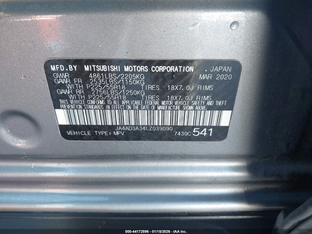 2020 MITSUBISHI OUTLANDER JA4AD3A34LZ039090 Photo 8