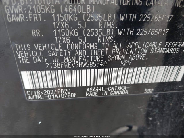 2T3BFREV3HW585549 Toyota RAV4 LE