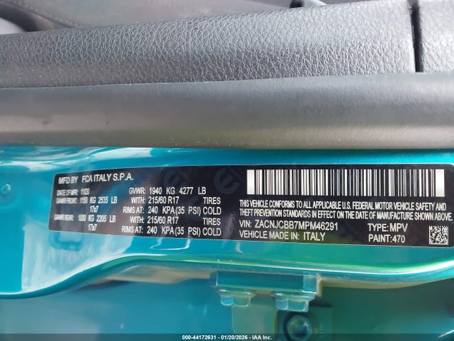 ZACNJCBB7MPM46291 Jeep Renegade Latitude Fwd