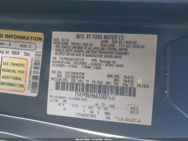 1FATP8UH6G5307537 Ford Mustang Ecoboost Premium