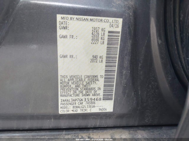 1N4AL3AP7GN359468 Nissan Altima 2.5/2.5 S/2.5 Sl/2.5 Sr/2.5 Sv