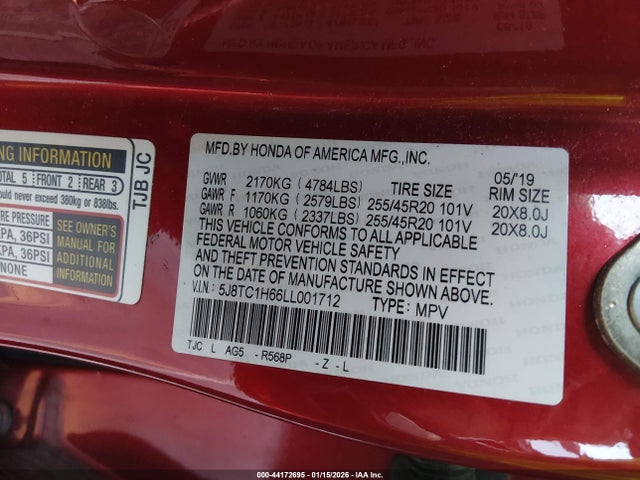 44172695 :رقم المزاد ، 5J8TC1H66LL001712 vin ، 2020 Acura Rdx A-spec Package مزاد بيع