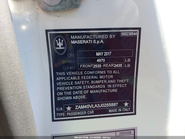 ZAM45VLA3J0255887 Maserati Granturismo Mc/sport