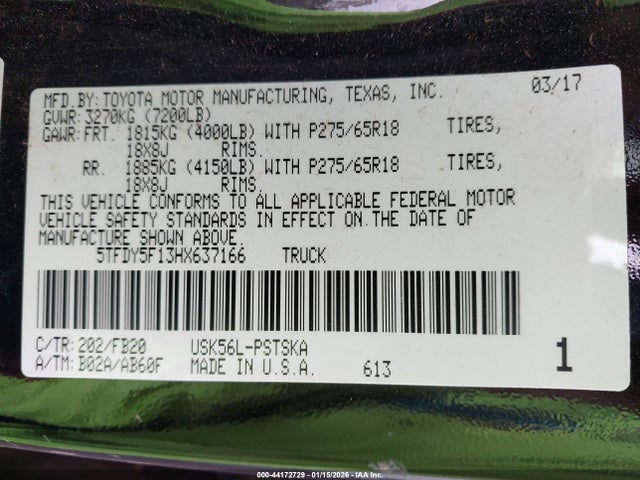 5TFDY5F13HX637166 Toyota Tundra Sr5 5.7l V8