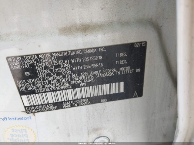 Toyota Rav4 Limited 2015 2T3DFREV3FW298802 Image 9