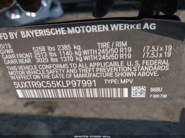 BMW X3 Xdrive30i 2019 5UXTR9C55KLP97991 Image 9