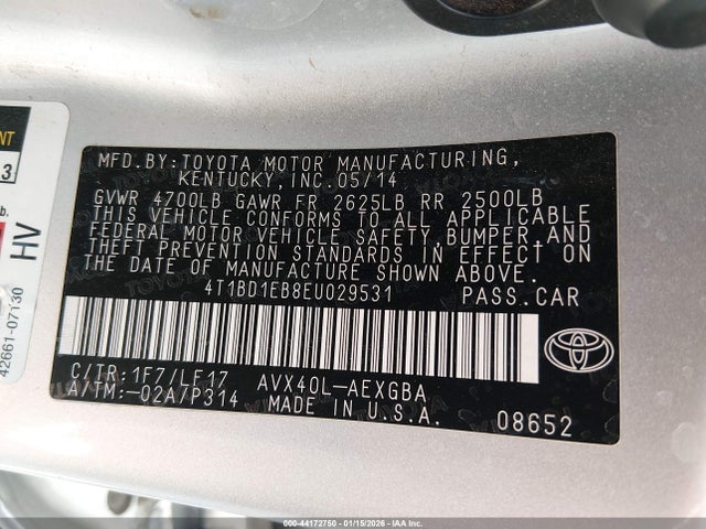 4T1BD1EB8EU029531 Toyota Avalon Hybrid Xle Premium