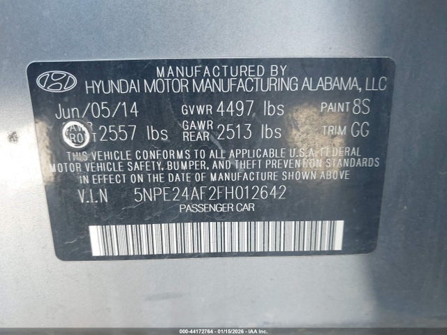 5NPE24AF2FH012642 Hyundai SONATA SE