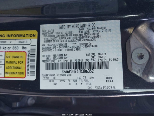 3FA6P0H76FR306352 Ford FUSION SE