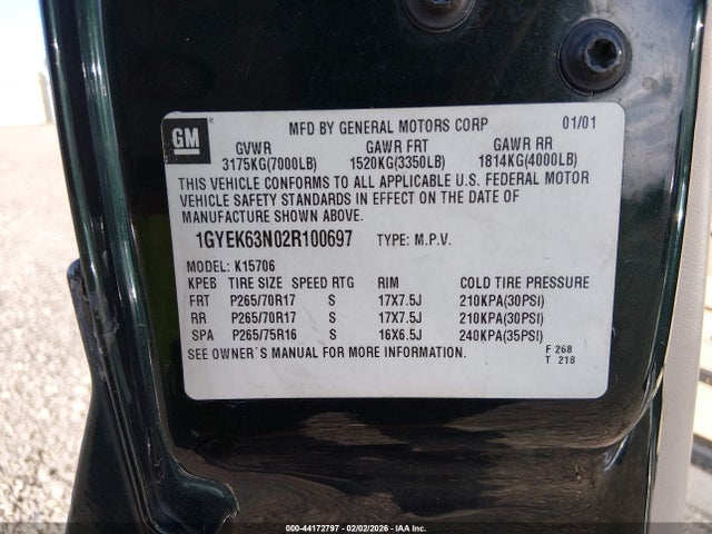 2002 CADILLAC ESCALADE 1GYEK63N02R100697 Photo 8