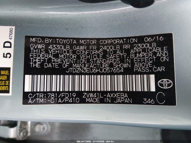 JTDZN3EU6HJ057654 Toyota Prius V Three