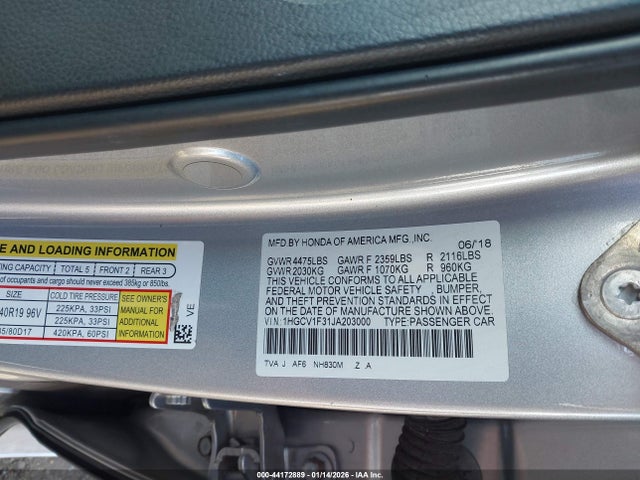 1HGCV1F31JA203000 Honda Accord Sport