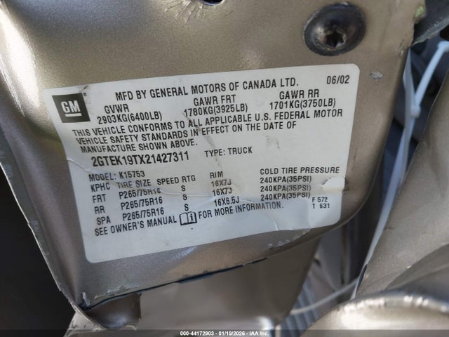 Aukcja sprzedaży 2002 Gmc Sierra 1500 Sle, vin: 2GTEK19TX21427311, numer aukcji: 44172903