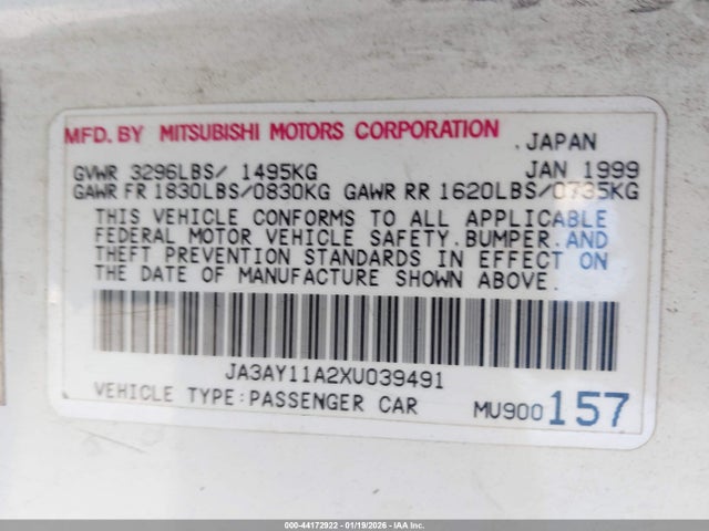 1999 MITSUBISHI MIRAGE JA3AY11A2XU039491 Photo 8
