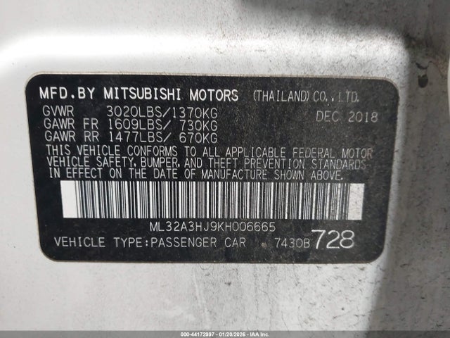 2019 MITSUBISHI MIRAGE ML32A3HJ9KH006665 Photo 8