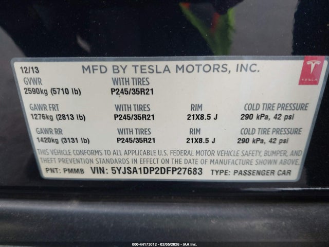 Aukcja sprzedaży 2013 Tesla Model S Performance, vin: 5YJSA1DP2DFP27683, numer aukcji: 44173012
