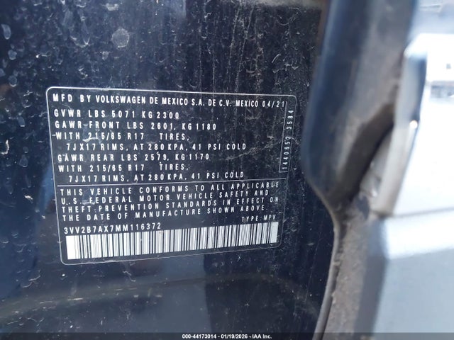 Aukcja sprzedaży 2021 Volkswagen Tiguan 2.0t Se/2.0t Se R-line Black/2.0t Sel, vin: 3VV2B7AX7MM116372, numer aukcji: 44173014