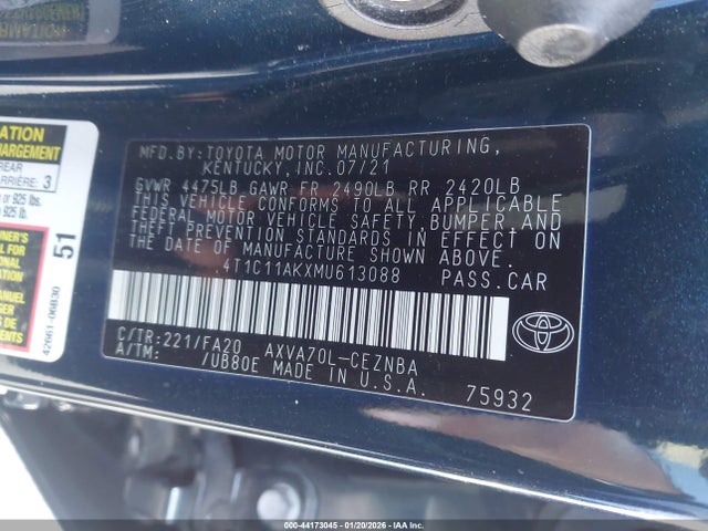 4T1C11AKXMU613088 Toyota CAMRY LE