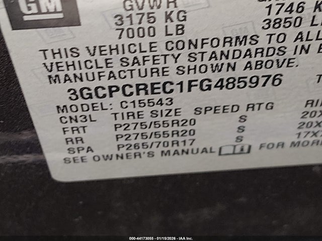 3GCPCREC1FG485976 Chevrolet Silverado 1500 1lt