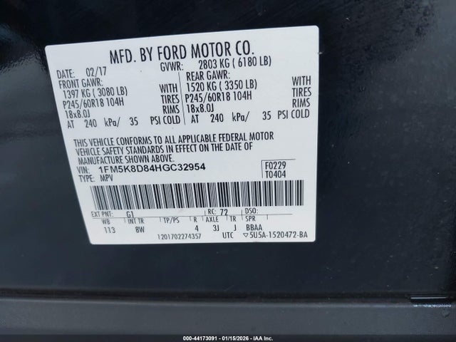 1FM5K8D84HGC32954 Ford EXPLORER XLT