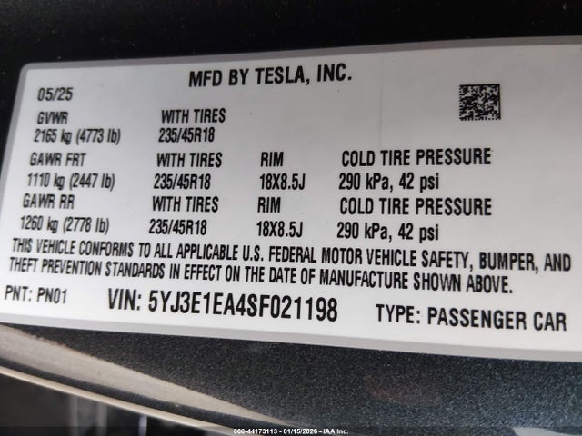 2025 TESLA MODEL 3 5YJ3E1EA4SF021198 Photo 8