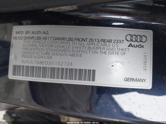 2003 AUDI A4 WAULT68E03A142724 Photo 8