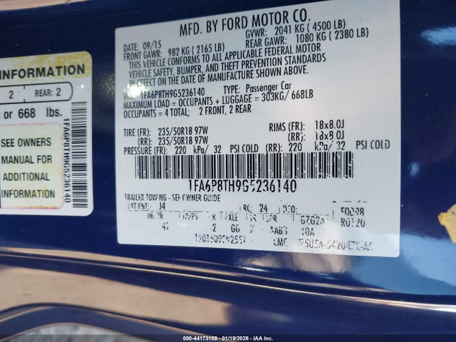 Aukcja sprzedaży 2016 Ford Mustang Ecoboost, vin: 1FA6P8TH9G5236140, numer aukcji: 44173159