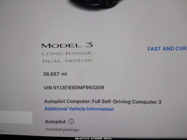 Продажа на аукционе авто 2021 Tesla Model 3 Long Range Dual Motor All-wheel Drive, vin: 5YJ3E1EB5MF993209, номер лота: 44173178