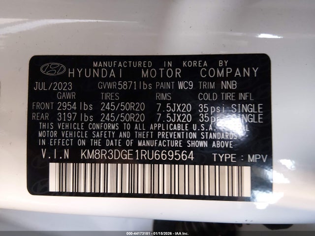 KM8R3DGE1RU669564 Hyundai Palisade Xrt