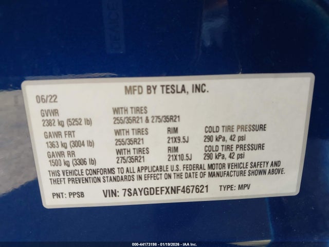 Aukcja sprzedaży 2022 Tesla Model Y Performance Dual Motor All-wheel Drive, vin: 7SAYGDEFXNF467621, numer aukcji: 44173198