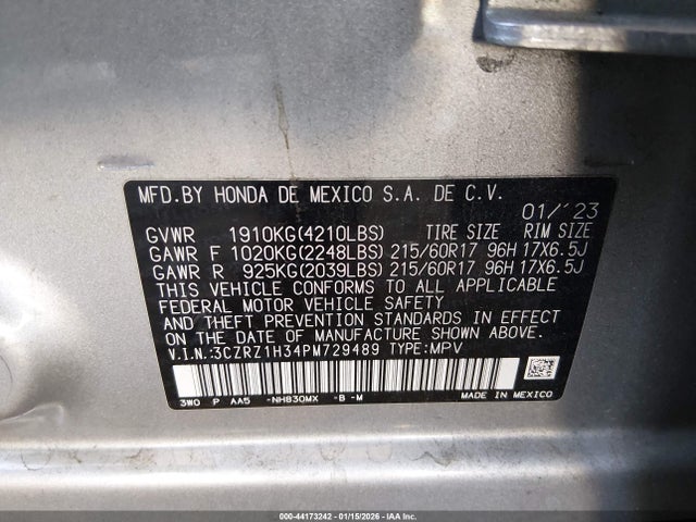 3CZRZ1H34PM729489 Honda Hr-v 2wd Lx