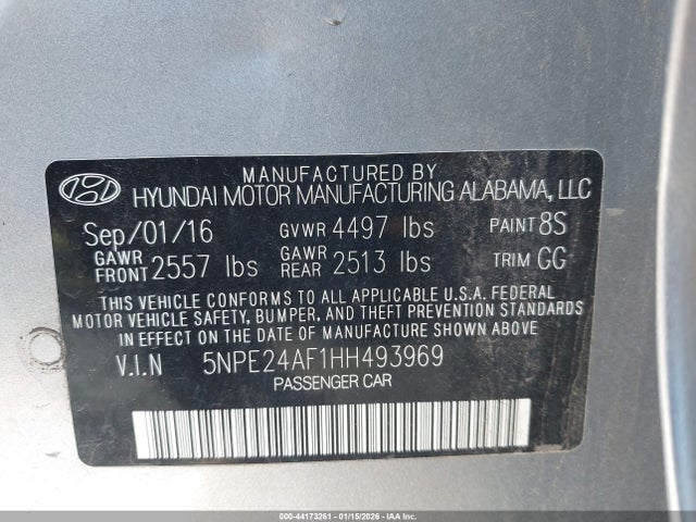 5NPE24AF1HH493969 Hyundai Sonata