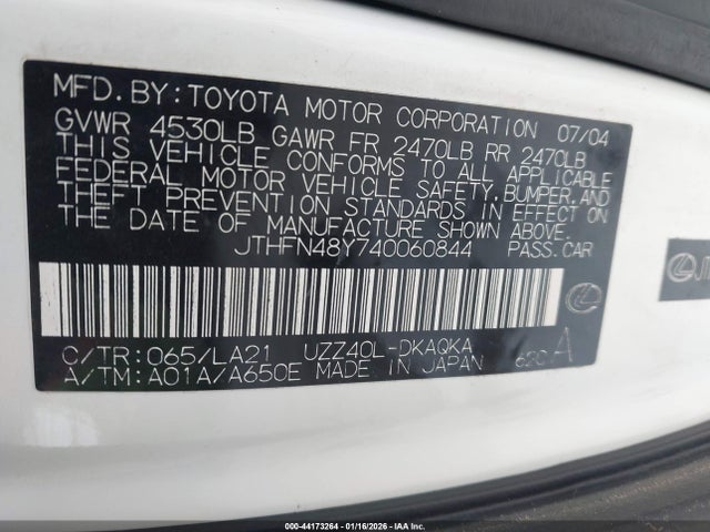 2004 LEXUS SC 430 JTHFN48Y740060844 Photo 8