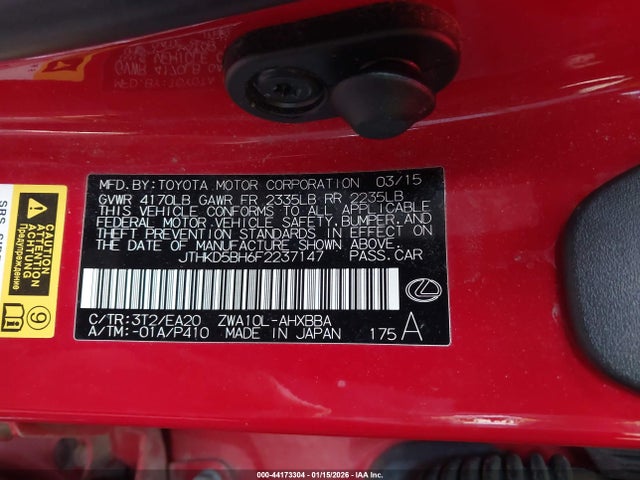 2015 LEXUS CT 200H JTHKD5BH6F2237147 Photo 8