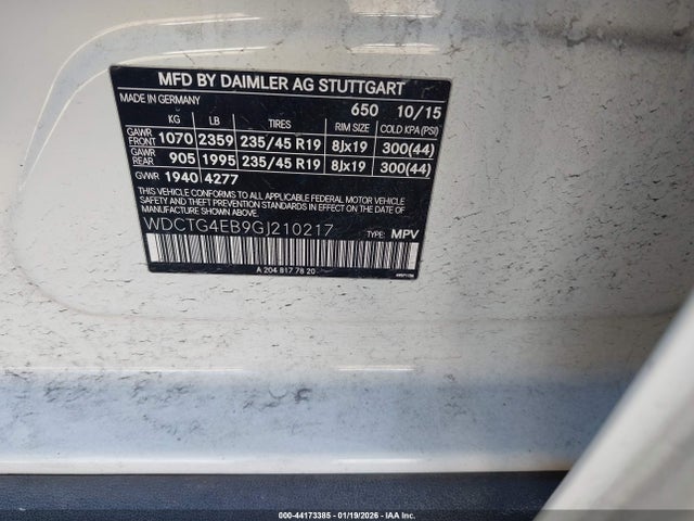 44173385 :رقم المزاد ، WDCTG4EB9GJ210217 vin ، 2016 Mercedes-benz Gla 250 مزاد بيع