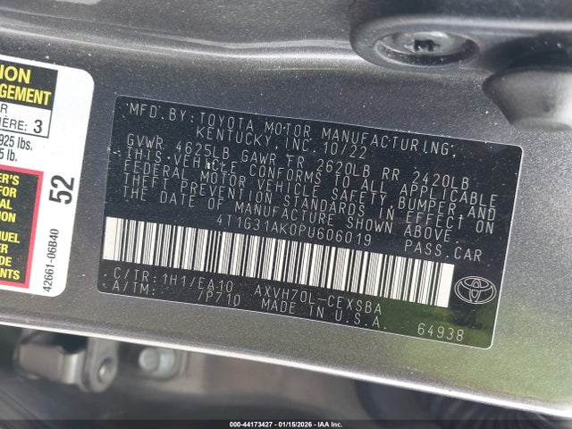 2023 Toyota Camry Se Hybrid მანქანა იყიდება აუქციონზე, vin: 4T1G31AK0PU606019, აუქციონის ნომერი: 44173427