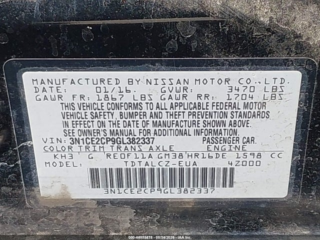 3N1CE2CP9GL382337 Nissan Versa Note S Plus