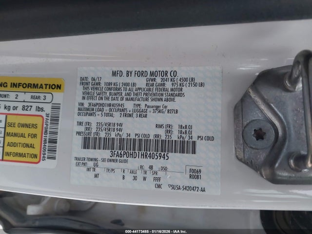 2017 FORD FUSION 3FA6P0HD1HR405945 Photo 8
