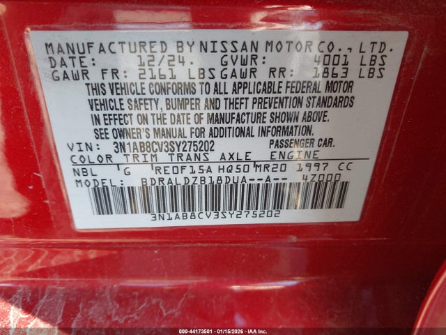 3N1AB8CV3SY275202 Nissan SENTRA SV