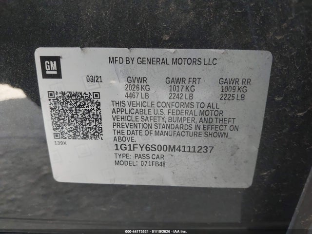 2021 CHEVROLET BOLT EV 1G1FY6S00M4111237 Photo 8