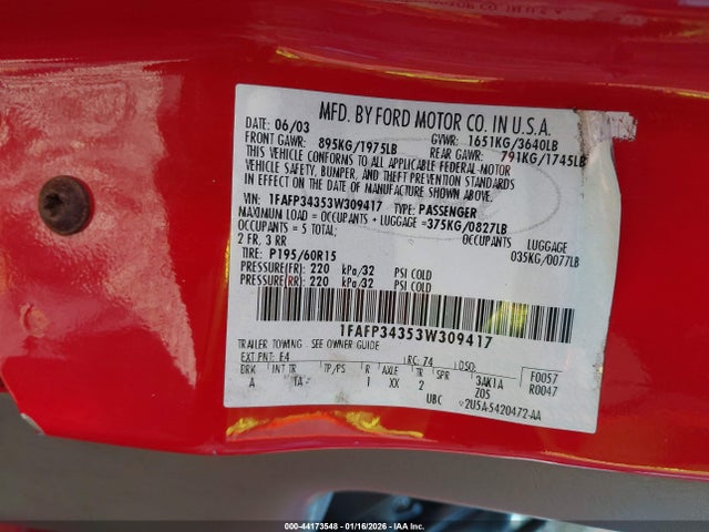 2003 FORD FOCUS 1FAFP34353W309417 Photo 8