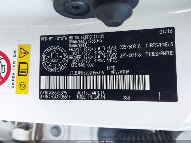 44173559 :رقم المزاد ، JTJBARBZ2G2065319 vin ، 2016 Lexus Nx 200t مزاد بيع